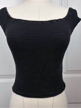Brandy Melville Smocked Off-Shoulder Black Women's Top